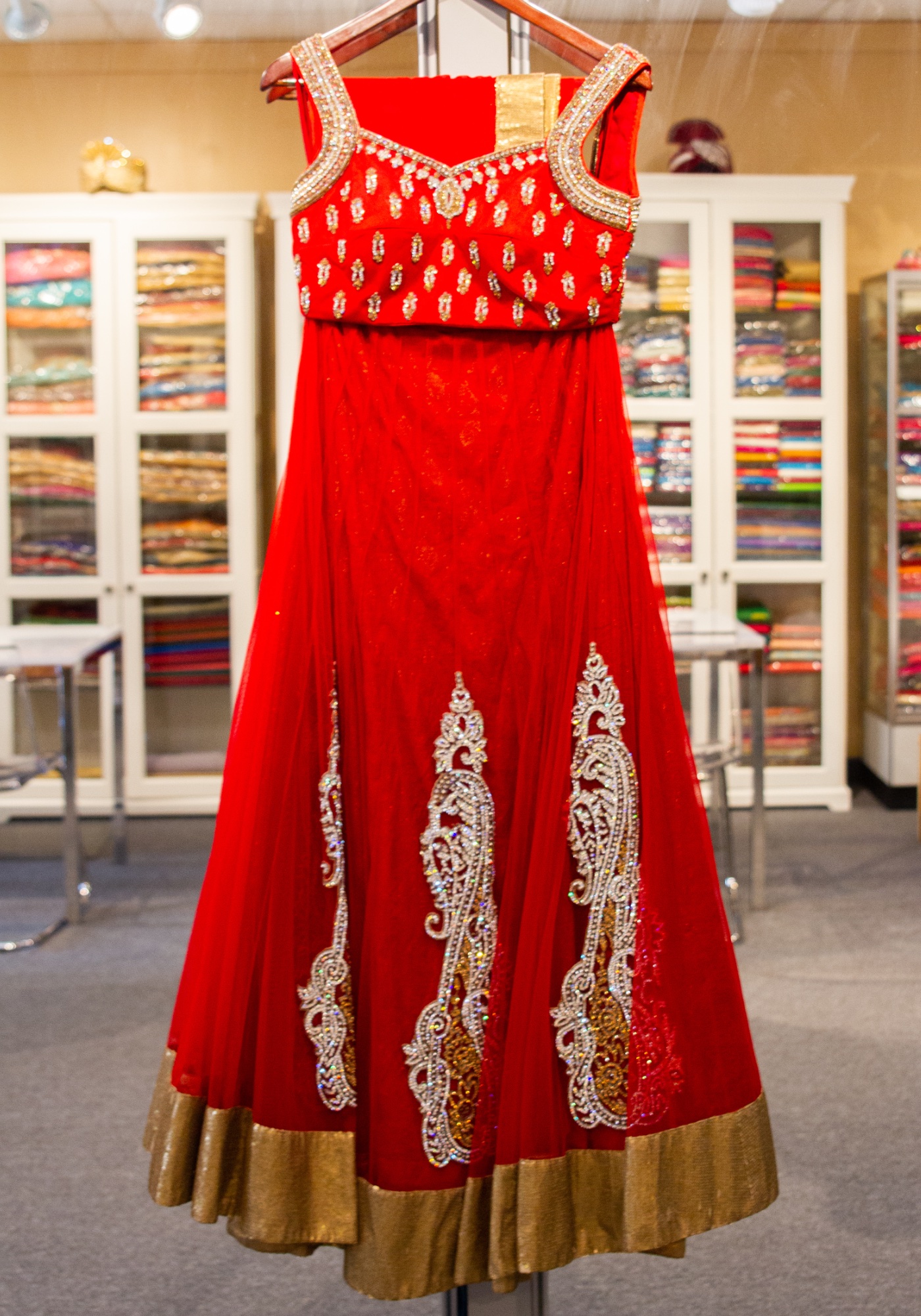 Fadi - 117 Rustic Red Net Lehenga with Dupatta - Image 1